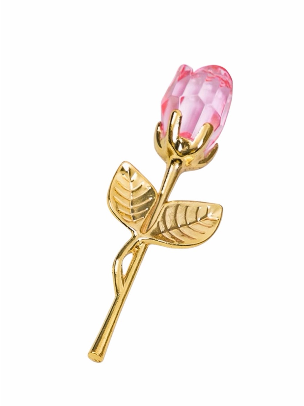 Crystal ~3.25” Pink Rose With Gold Stem Home Decor Display New